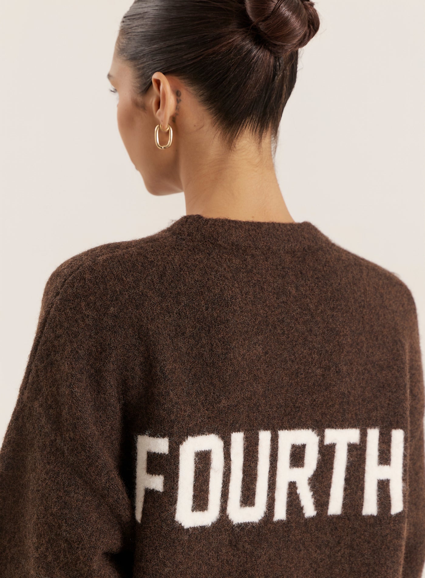 Chocolate Knitted Slogan Back Jumper
